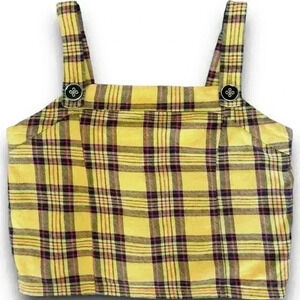 Yellow Plaid Crop Top Yellow Tartan Red Cotton Twill Back Zipper‎ Square Neck XL